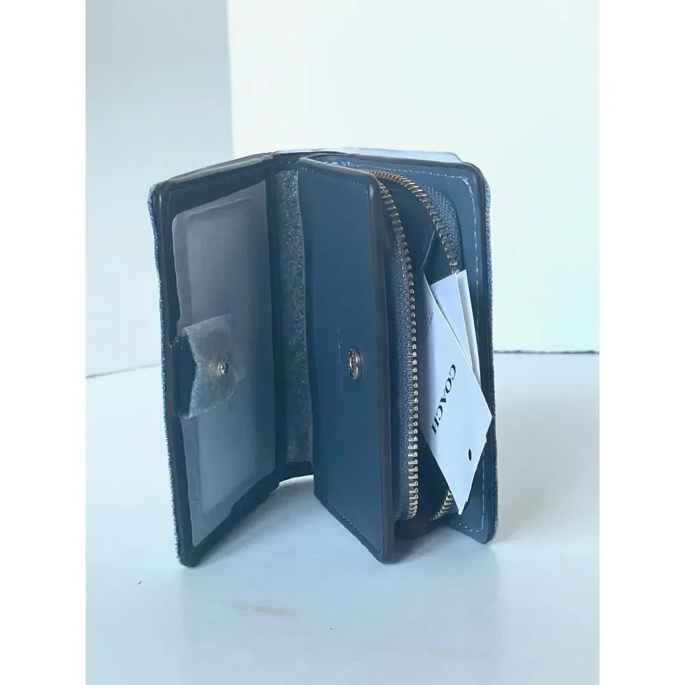 Coach Snap Wallet CEC35 Loved Denim Light Indigo Cherry Charm